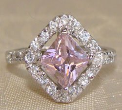 Princess Cut Pink CZ Sterling Silver Ring