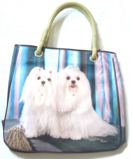 Valentine's Day gift shoulder bag tote purse white dogs print blue cute