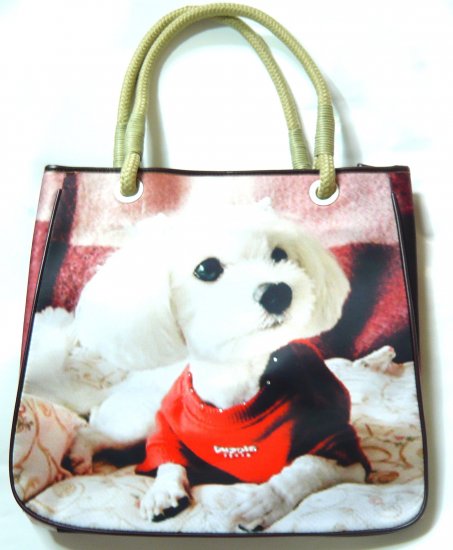 Valentine's Day gift shoulder bag tote purse white dog puppy print blue cute