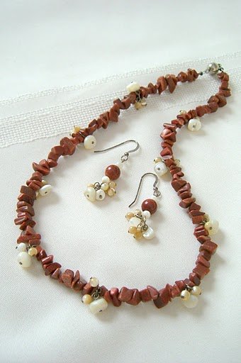 Goldstone Nuggets with Mother-Of Pearl Dangles Necklace 3289