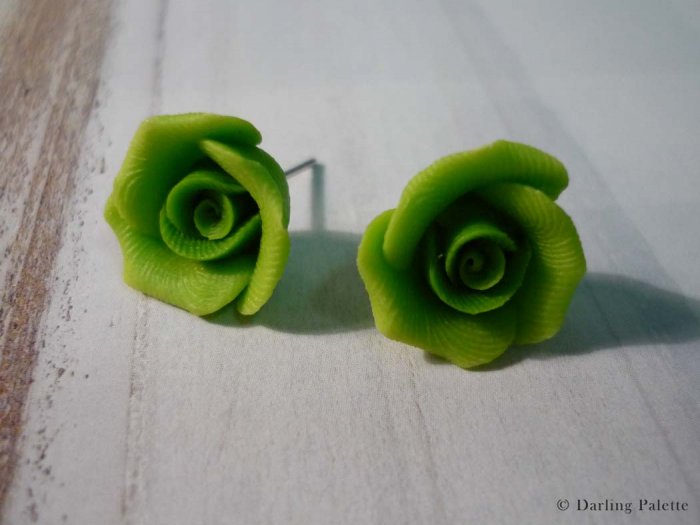 Soft Green Rose Stud Earrings