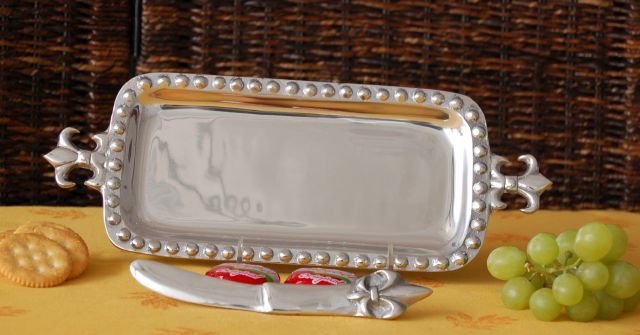 Fleur De Lis Small Rectangle Tray w/spreader
