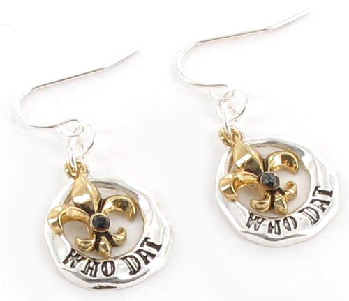 Two-Tone "Who Dat" Fleur de Lis Earrings