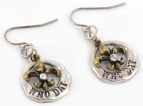 Burnt Gold Two-Tone "Who Dat" Fleur de Lis Earrings