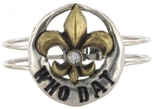 Two-Tone "Who Dat" Fleur de Lis Hinged Bracelet