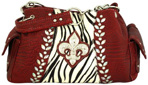 Croco and Zebra Fleur de Lis Satchel - RED