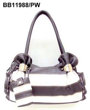 Pewter and White Stripe Handbag