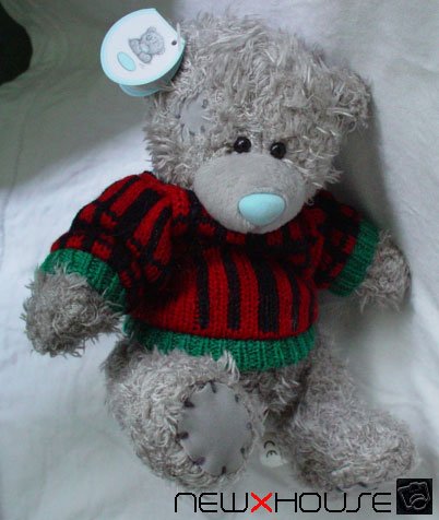 Little Happy Nice Cute Grey Teddy Bear in Red Sweater !