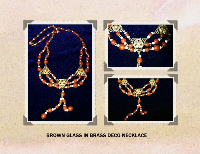 DECO BROWN GLASS BEADED NECKLACE