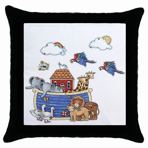 Noah's Ark Throw Pillow Case bedroom baby nursery decor Black Border 17760215