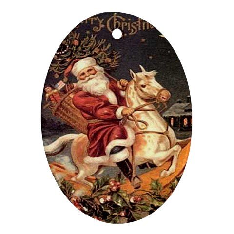 Vintage Santa Design Porcelain Oval Shape Christmas Tree Ornament 23174763 BSEC