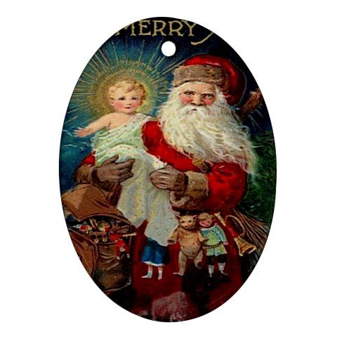Vintage Santa Design Porcelain Oval Shape Christmas Tree Ornament 23174764 BSEC