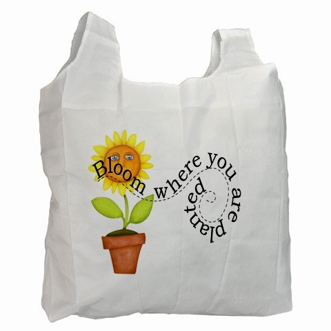 Blooming Flower Polyester Recycle Green Tote Bag Grocery Bag 13.75 x 16 inches Handbag 27028726