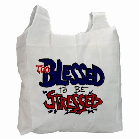 TOO BLESSED TO BE STRESSED Polyester Recycle Green Tote Bag Grocery Bag Handbag 27028731
