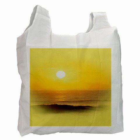 YELLOW BEACH SCENE Polyester Recycle Green Tote Bag Grocery Bag Handbag 27028761