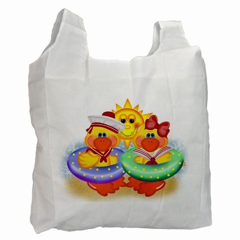 Polyester Recycle Green Tote Bag YELLOW RUBBER DUCKS BEACH Grocery Bag Handbag 27034087
