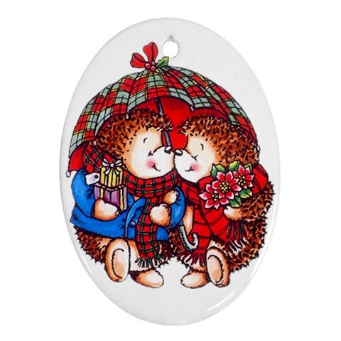 CHRISTMAS HEDGE HOGS Ornament Porcelain Oval Shape Christmas Tree 27175074 BSEC