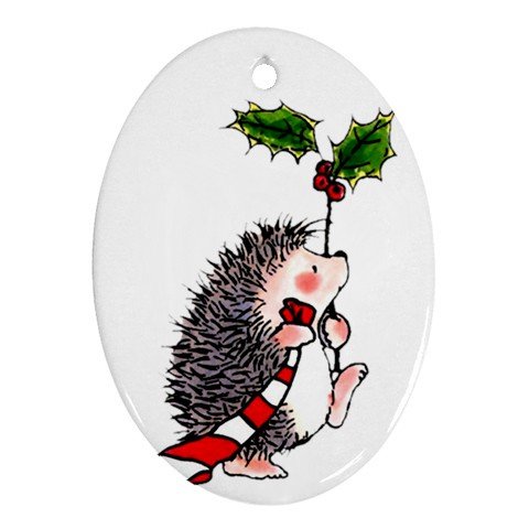 CHRISTMAS HEDGE HOGS Ornament Porcelain Oval Shape Christmas Tree 27175087 BSEC