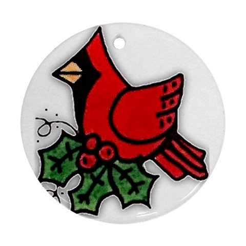 CHRISTMAS RED CARDINAL BIRD Ornament Porcelain Round Shape Christmas Tree 27175076 BSEC