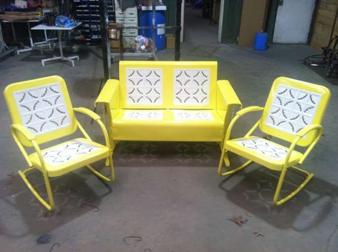 Vintage Metal Porch Glider Patio Swing Rockers Loveseat Old Restored