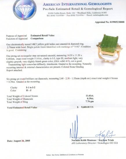 11.61CT Emerald and Diamond Ring