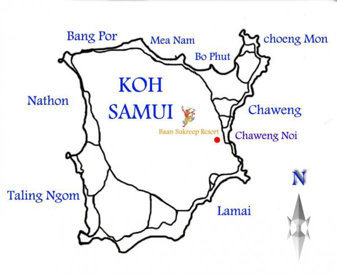 Map to Baan Sukreep resort. Prices For Taxi