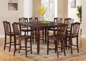 7-Pc Chelsea Counter Height Table with 6 Wood Seat Stools in Mahogany SKU#: CH7-MAH-W