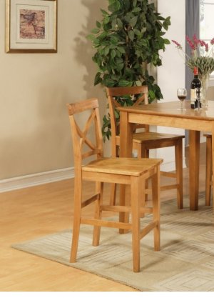 Set of 2 Pub counter height stools with wood seat in oak finish. SKU#: PBS-OAK-W
