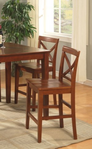 Set of 2 Pub counter height stools with wood seat in brown finish. SKU#: PBS-BRN-W