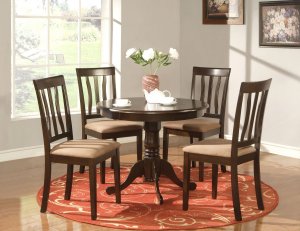 3-PC Antique Round Table with 2 Microfiber Upholstered Chairs in Cappuccino Finish. SKU#: ANT3-CAP