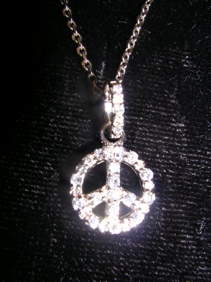 Sterling Silver Peace Sign Pendant Chain Necklace 16"