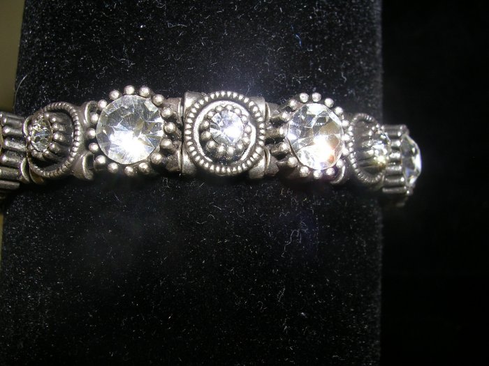 Silver and Black Rhinestone Stretch Bracelet,