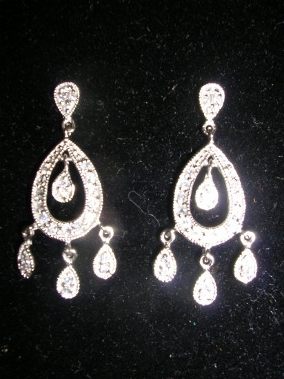 Sterling Silver CZ Dangle Chandelier Earrings