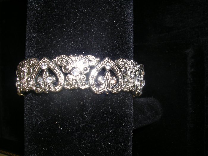 Silver and CZ all around hearts stretch bracelet
