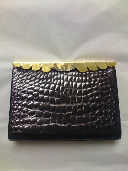 Coblentz Black Crocodile and Brass Evening Clutch