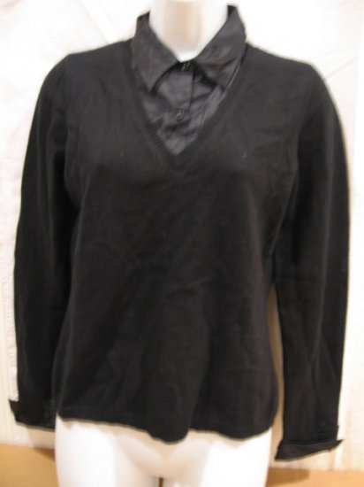Women's black pullover with silk collar and cuffs, size PP