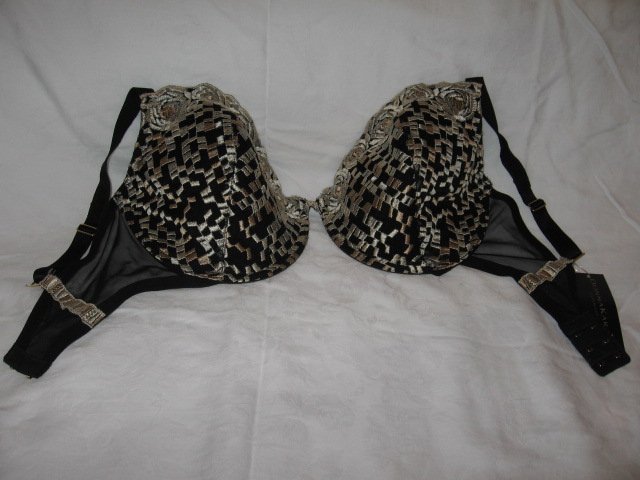 NEW Donna Karan Black Emroidered Bra, size 36DD