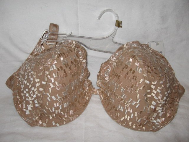 NEW Donna Karan Tan Emroidered Bra, size 36DD
