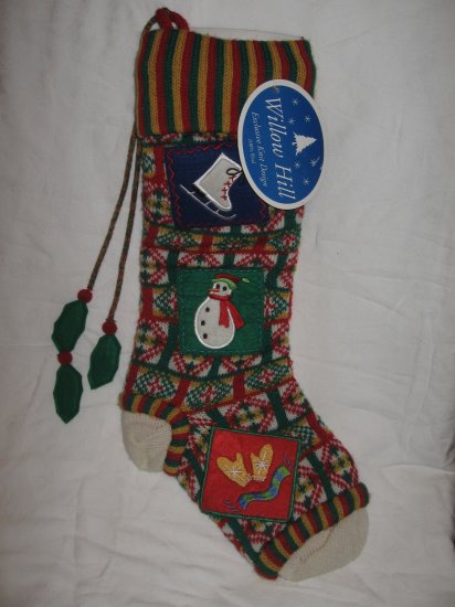 NEW Luxury Christmas Patchwork Stocking, Willow Hill by Jabara -- Free Shipping