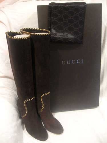 $925 New in Box Auth GUCCI Women BROWN SUEDE BOOTS SHOES size 7 1/2 7.5 B