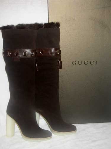 $995 New in Box Authentic GUCCI Women BROWN SUEDE FUR KNEE HIGH BOOTS SHOES sz 10