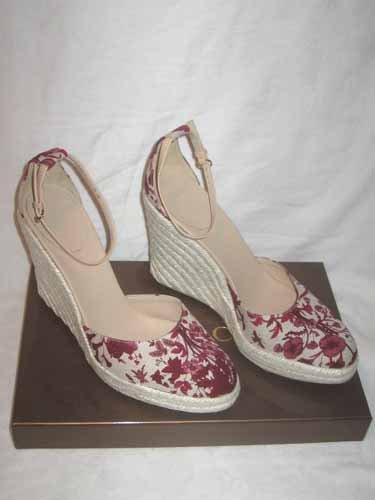$445 New in Box Authentic GUCCI Women WEDGE FLORAL CANVAS SANDAL shoes 9