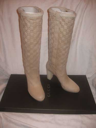 $895 New in Box Authentic GUCCI Women SUEDE GG LOGO SHEARLING BOOTS SHOES sz 9.5