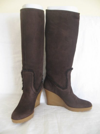 $895 New in Box Authentic GUCCI WOMEN SHEARLING BOOTS WEDGE shoes 8 B