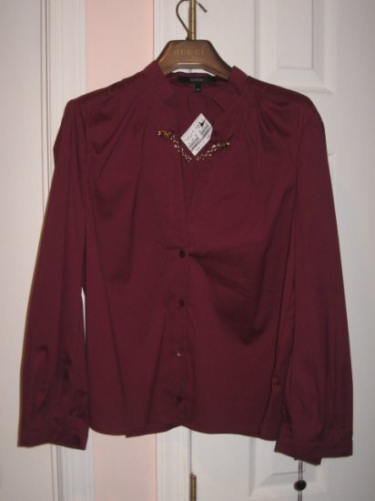 $775 NWT AUTH GUCCI WOMEN SHIRTS TOP GOLD NECKLACE bamboo size 44/10 - FREE SHIPPING