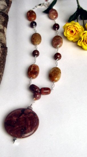 N022 - NECKLACE WITH AUTHENTIC AGATE BEADS AND JASPER BEADS (FREE EARRINGS)