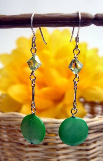 E0021 - EARRINGS WITH GREEN SHELL AND SWAROVSKI CRYSTAL (FREE SHIPPING)