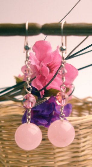 E0026 - EARRINGS WITH PINK QUARTZ AND SWAROVSKI CRYSTAL (FREE SHIPPING)
