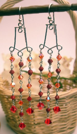 E0040 - EARRINGS WITH RED CORAL AND SWAROVSKI CRYSTAL (FREE SHIPPING)