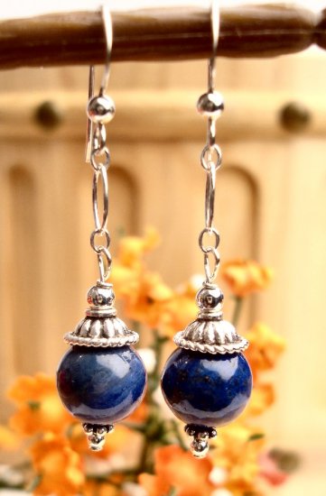 E0032 - EARRINGS WITH NATURAL LAPIS LAZULI BEADS (FREE SHIPPING)